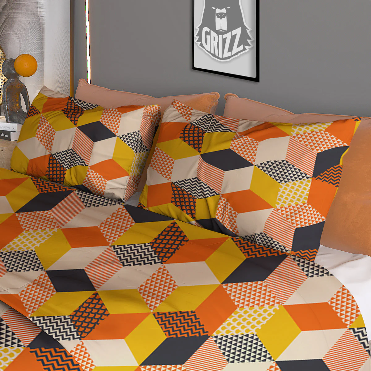 Geometric 60s Print Pattern Duvet Cover Bedding Set - Image 3