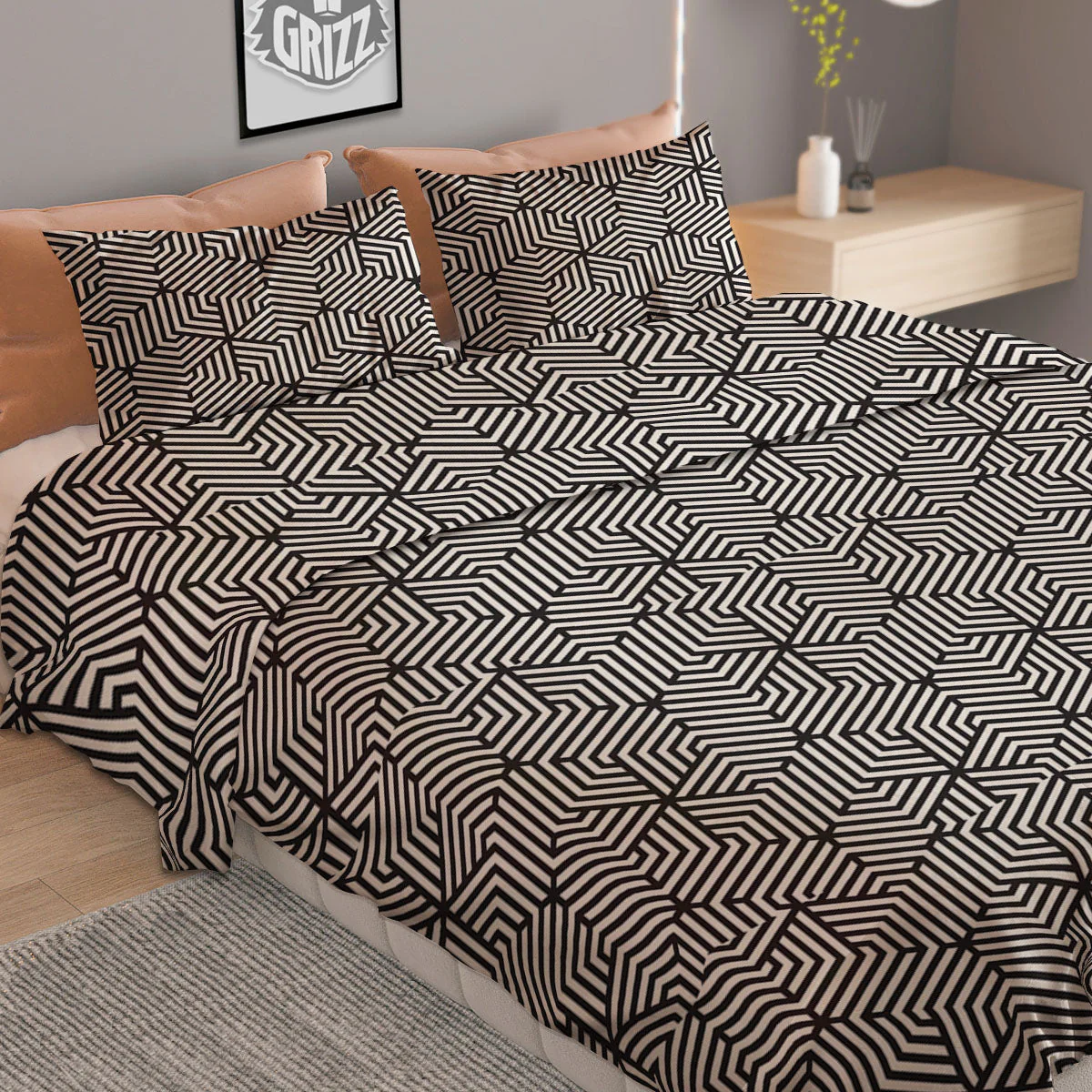 Geometric Abstract Polygonal Print Duvet Cover Bedding Set - Image 2