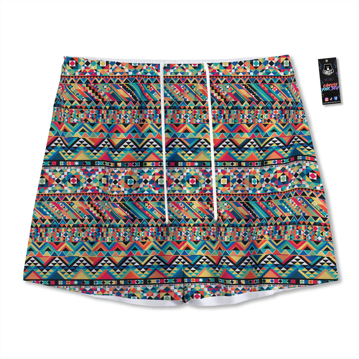 Geometric Aztec Colorful Print Pattern Mesh Shorts
