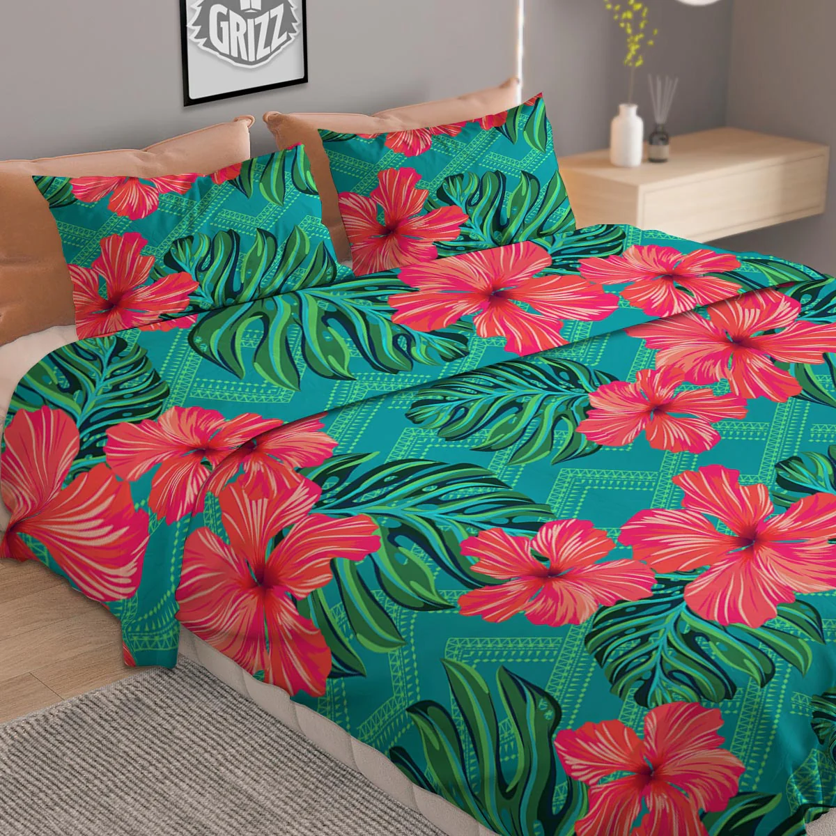 Geometric Aztec Tropical Print Pattern Duvet Cover Bedding Set - Image 2