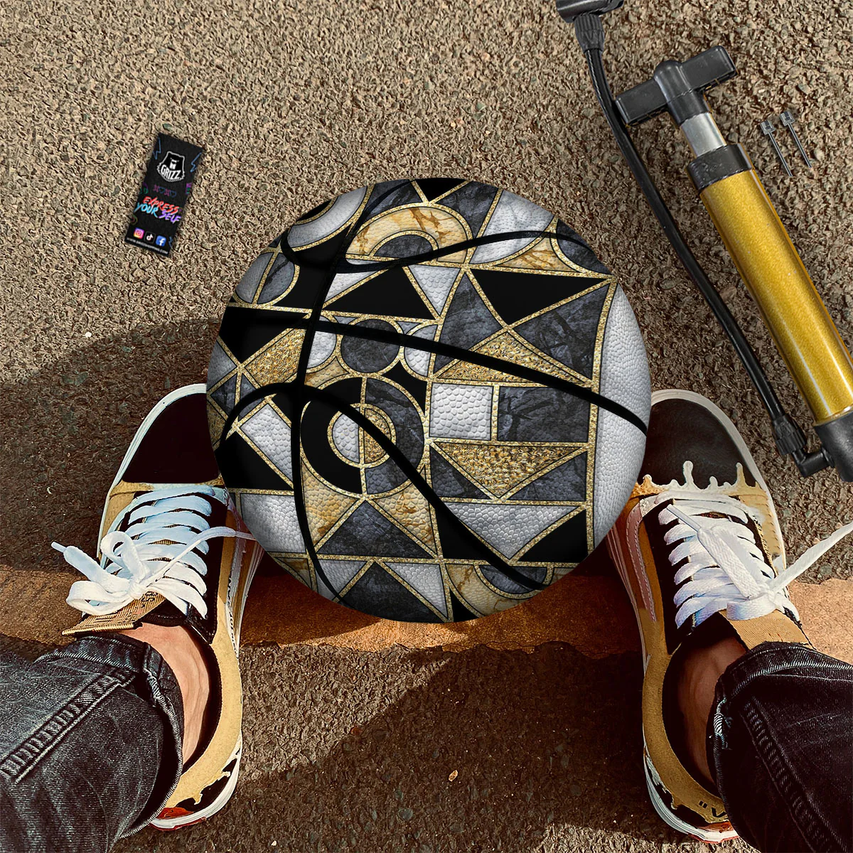 Geometric Black Gold Marble Print Basketball - Image 2