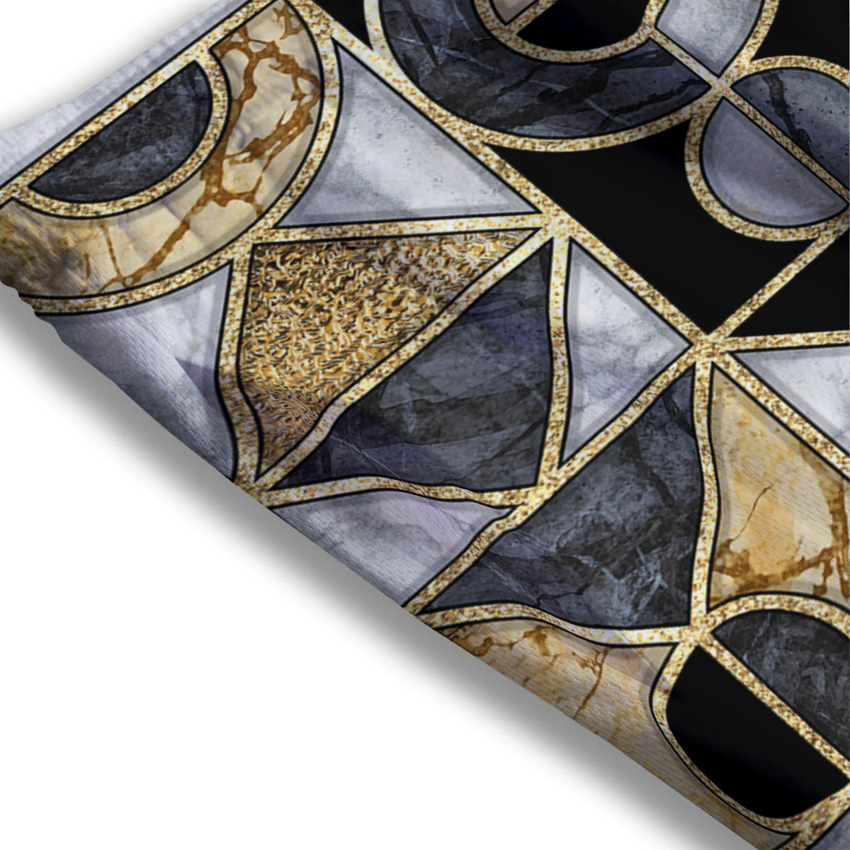 Geometric Black Gold Marble Print Mesh Shorts - Image 3