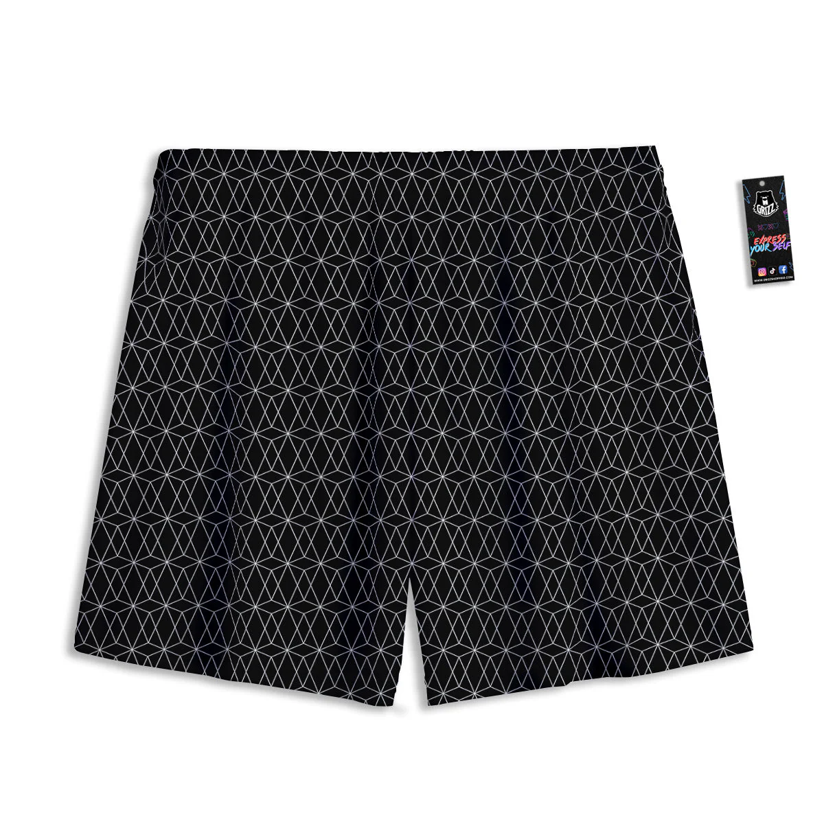 Geometric Black Polygonal Print Mesh Shorts - Image 2