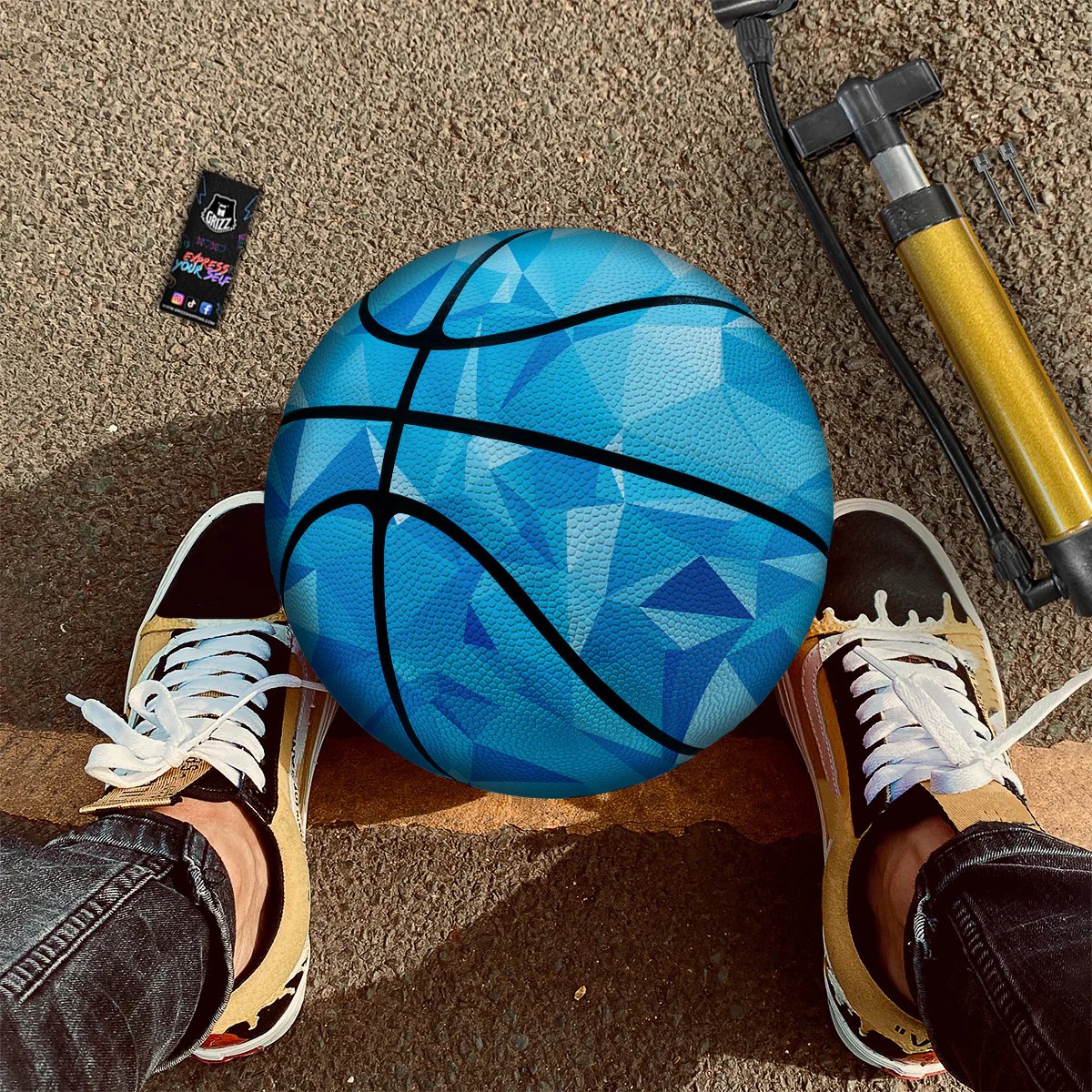 Geometric Blue Polygonal Print Basketball - Image 2