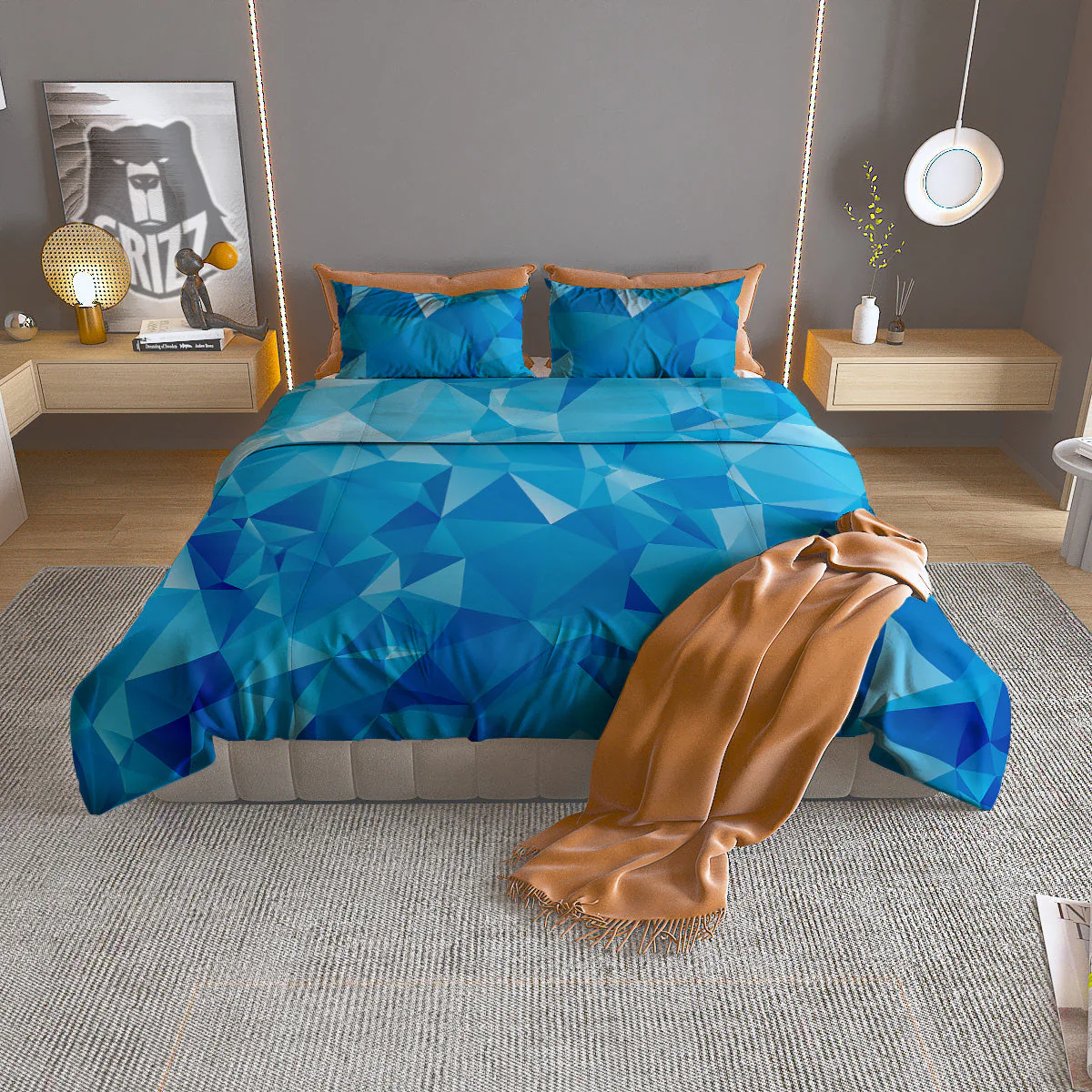 Geometric Blue Polygonal Print Duvet Cover Bedding Set