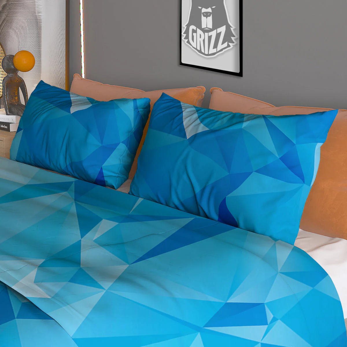 Geometric Blue Polygonal Print Duvet Cover Bedding Set - Image 3