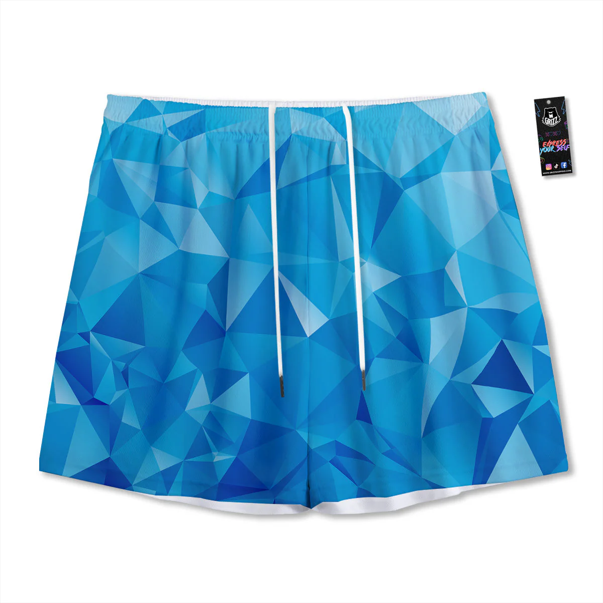 Geometric Blue Polygonal Print Mesh Shorts