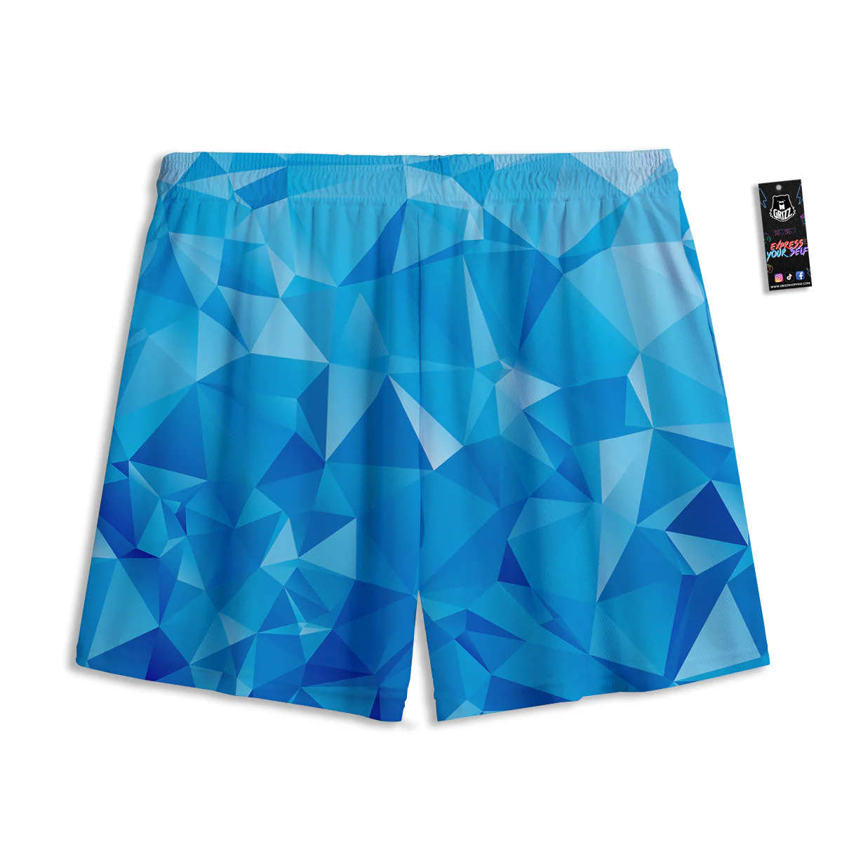 Geometric Blue Polygonal Print Mesh Shorts - Image 2