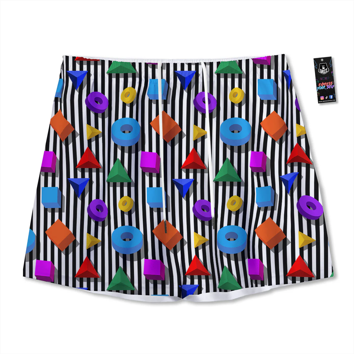 Geometric Colorful Striped Print Pattern Mesh Shorts