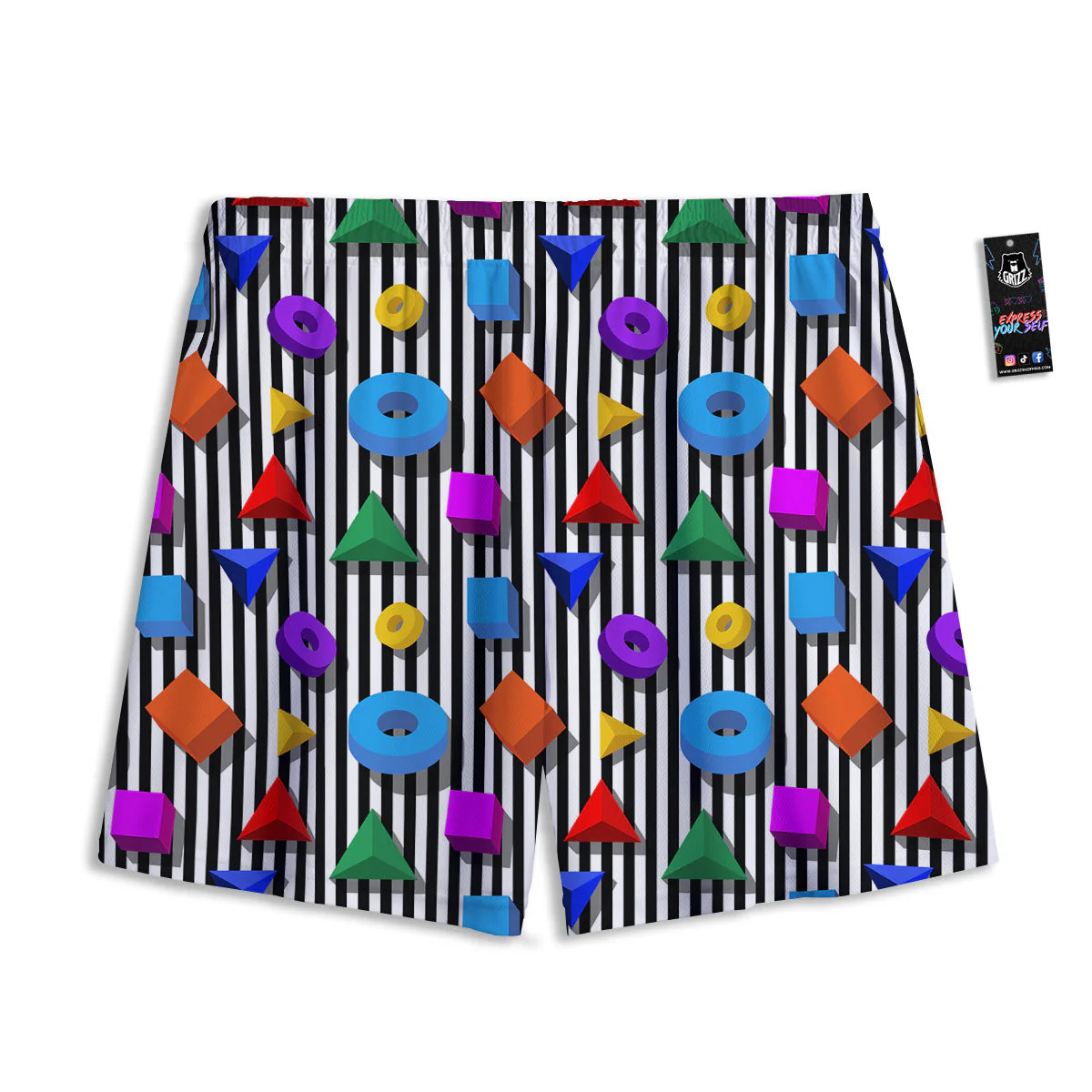 Geometric Colorful Striped Print Pattern Mesh Shorts - Image 2