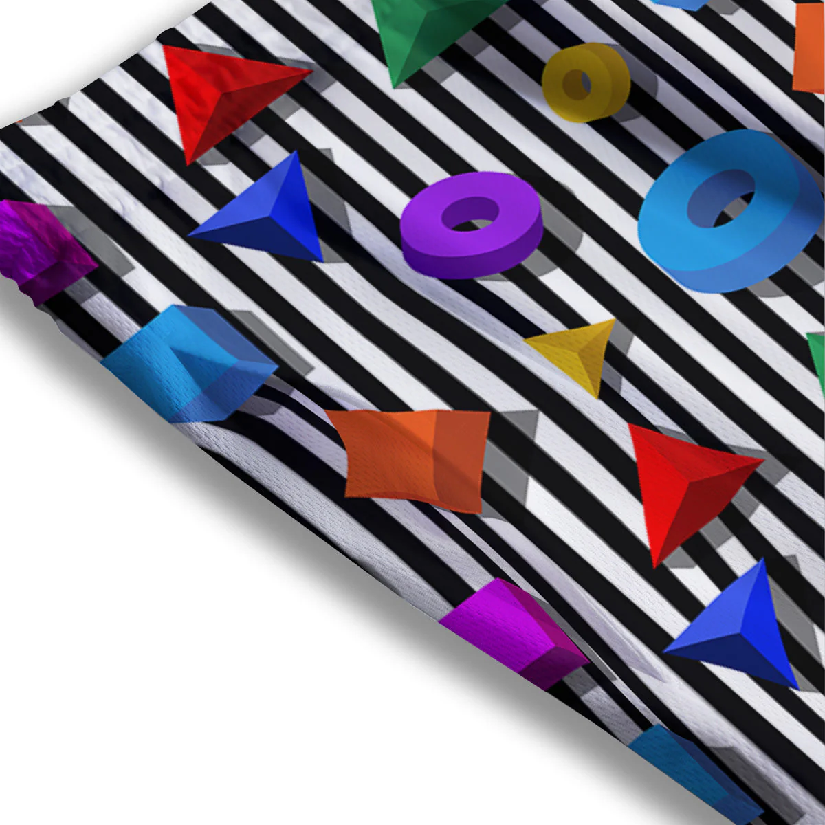 Geometric Colorful Striped Print Pattern Mesh Shorts - Image 3