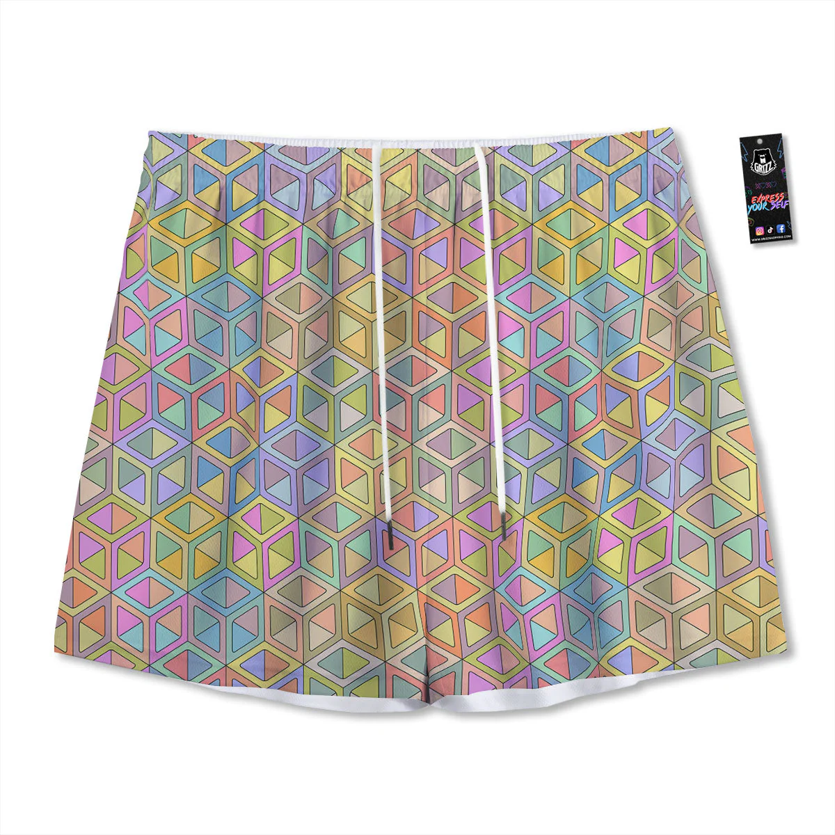 Geometric Cubic Pastel Print Mesh Shorts