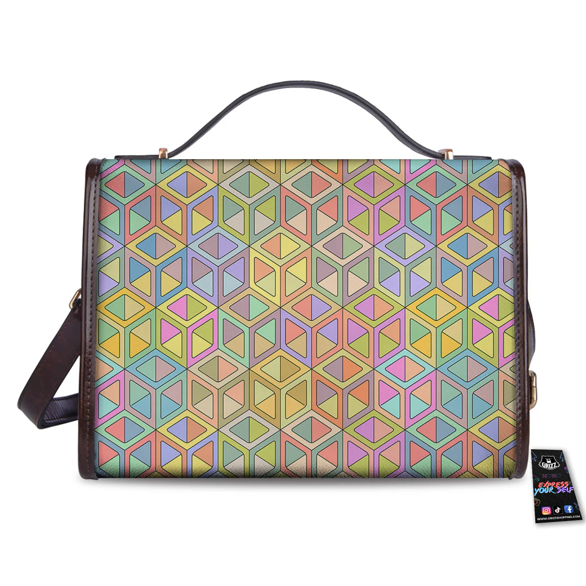 Geometric Cubic Pastel Print Women's Satchel Bag - Image 2