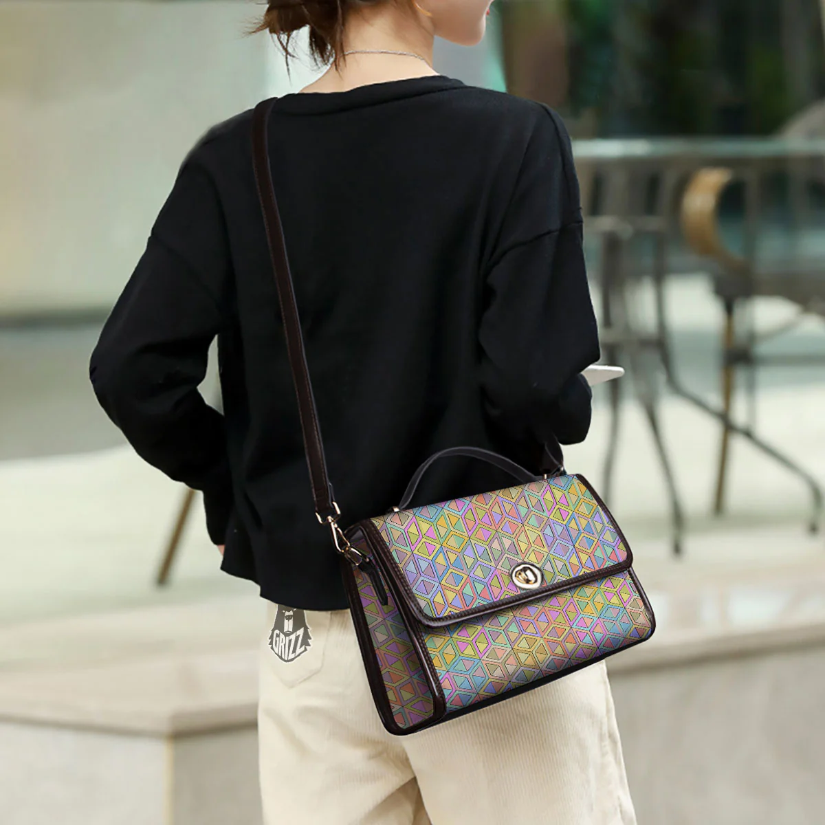 Geometric Cubic Pastel Print Women's Satchel Bag - Image 3