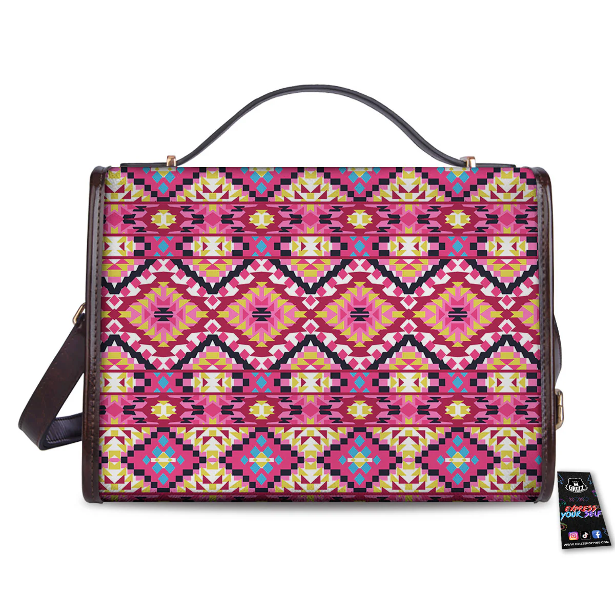 Geometric Ethnic Pink Aztec Print Pattern Women's Satchel Bag - Image 2