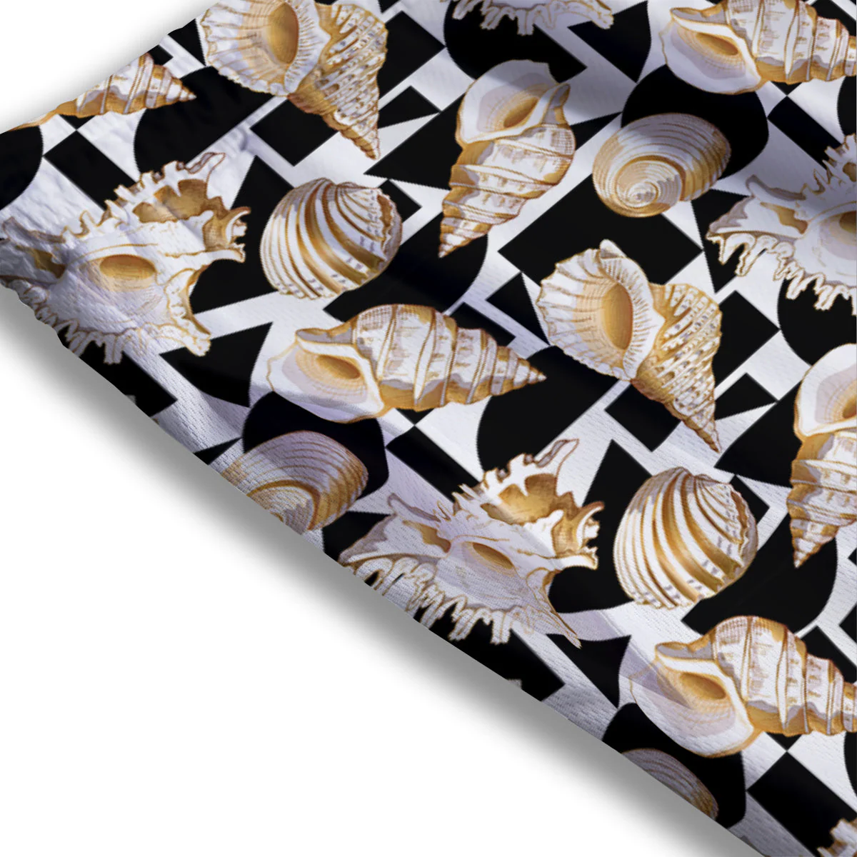 Geometric Gold Sea Shell Print Pattern Mesh Shorts - Image 3