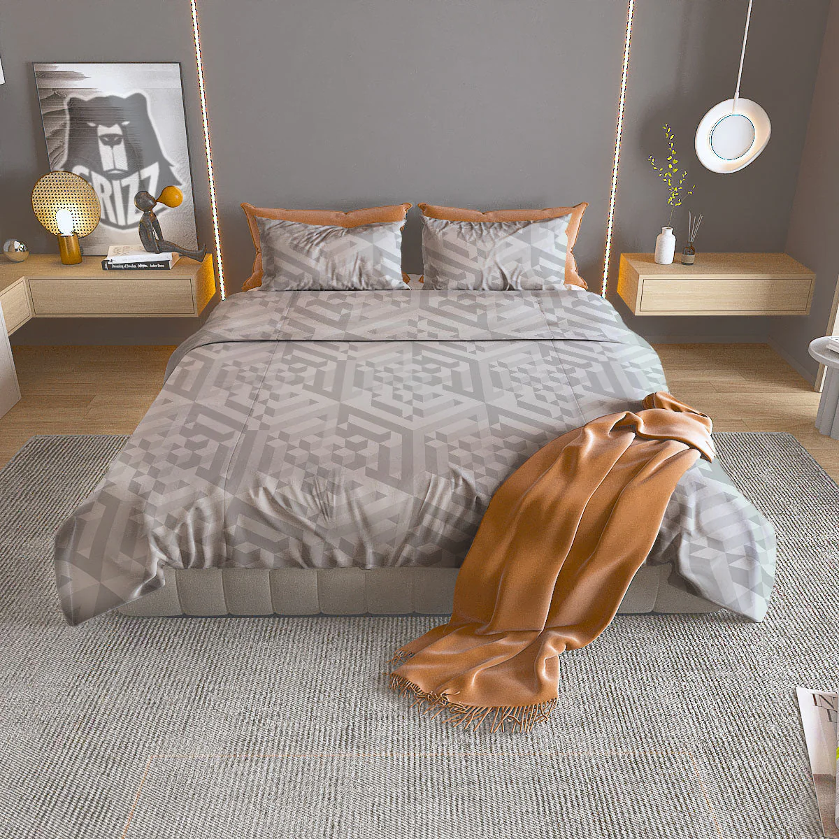 Geometric Grey Polygonal Print Duvet Cover Bedding Set