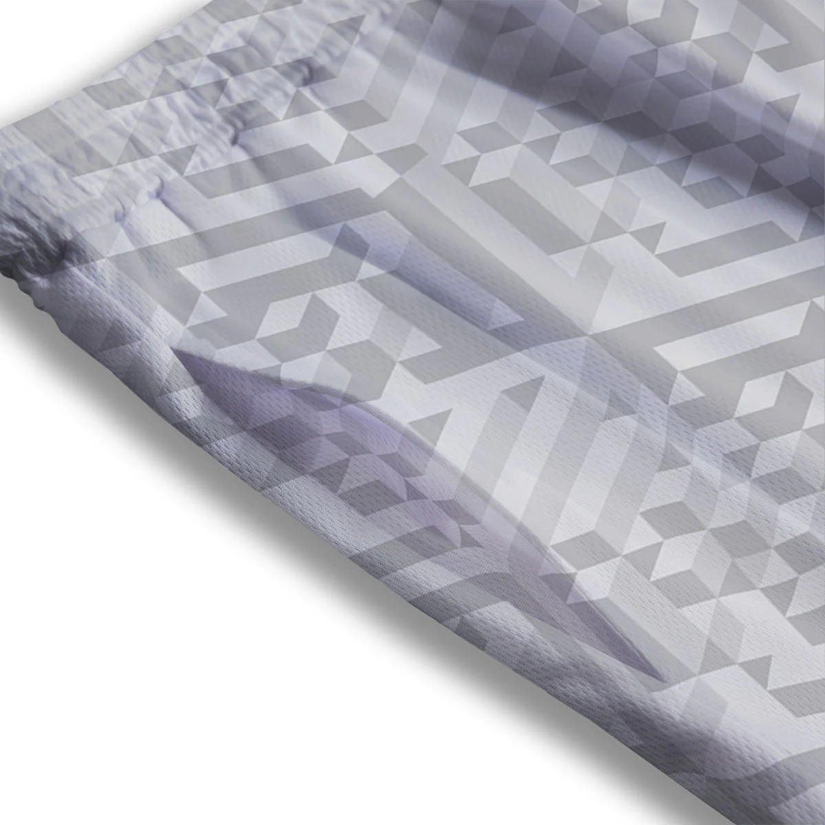 Geometric Grey Polygonal Print Mesh Shorts - Image 3