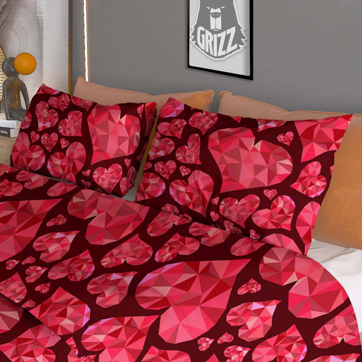 Geometric Heart Valentine's Day Print Pattern Duvet Cover Bedding Set - Image 3