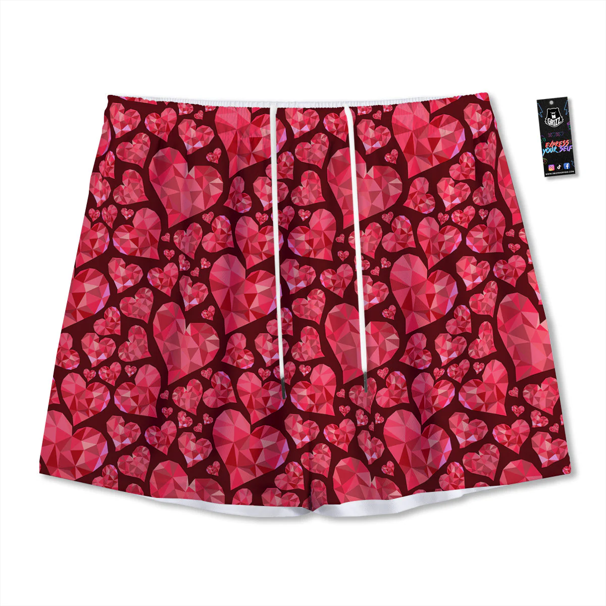 Geometric Heart Valentine's Day Print Pattern Mesh Shorts