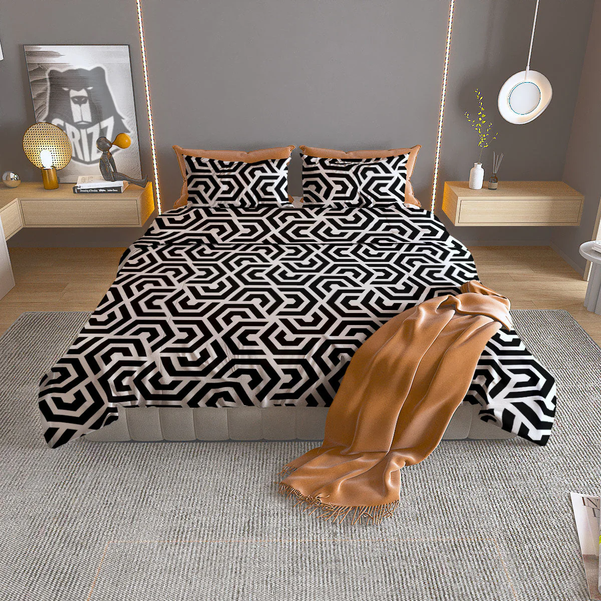 Geometric Hexagon Print Pattern Duvet Cover Bedding Set