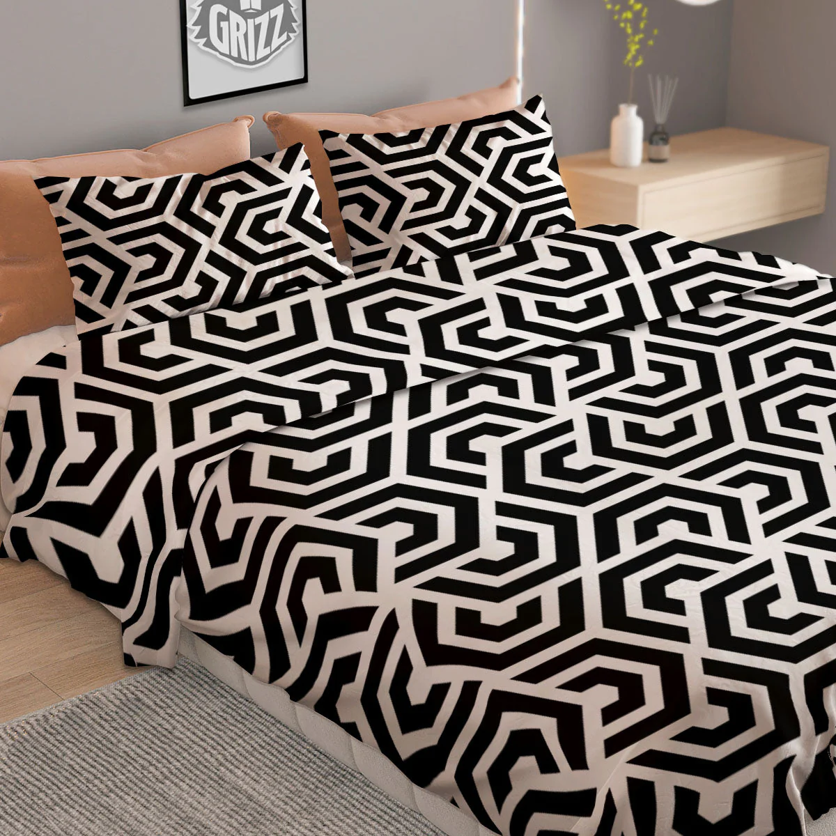 Geometric Hexagon Print Pattern Duvet Cover Bedding Set - Image 2