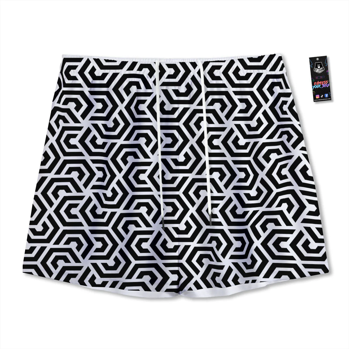 Geometric Hexagon Print Pattern Mesh Shorts