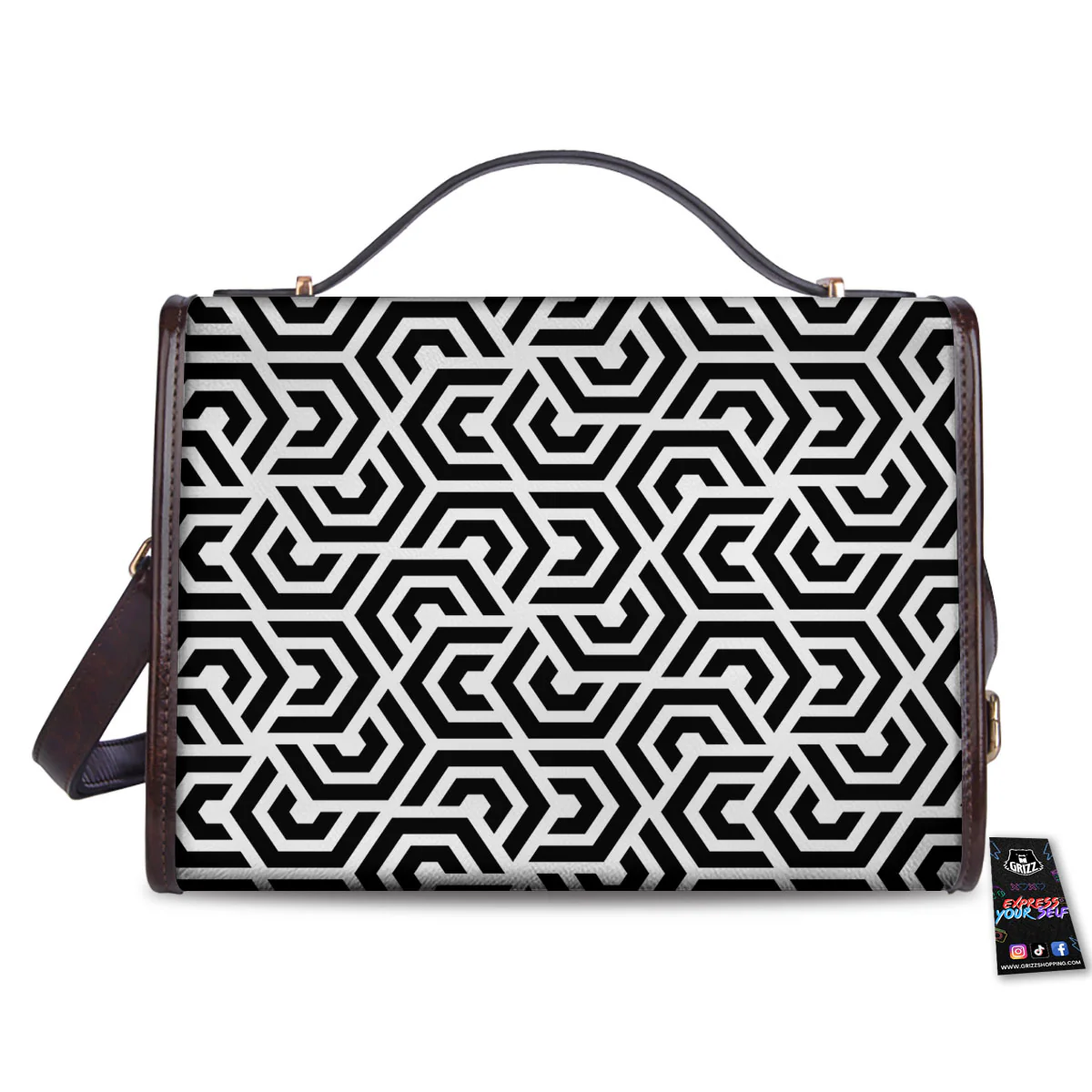 Geometric Hexagon Print Pattern Women's Satchel Bag - Image 2