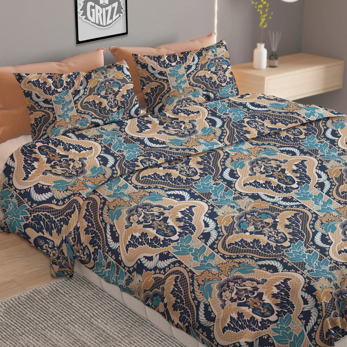 Geometric Indian Ornamental Print Pattern Duvet Cover Bedding Set - Image 2