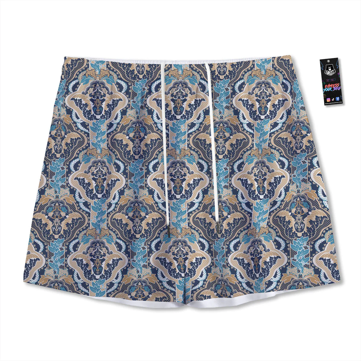 Geometric  Indian Ornamental Print Pattern Mesh Shorts