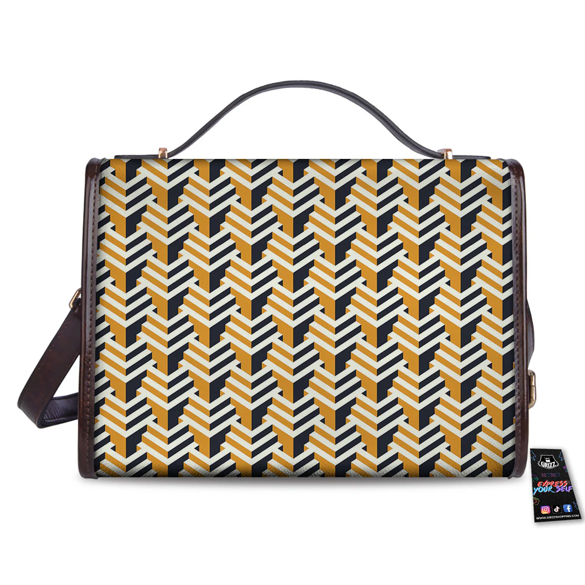 Geometric Isometric Print Pattern Women's Satchel Bag - Image 2