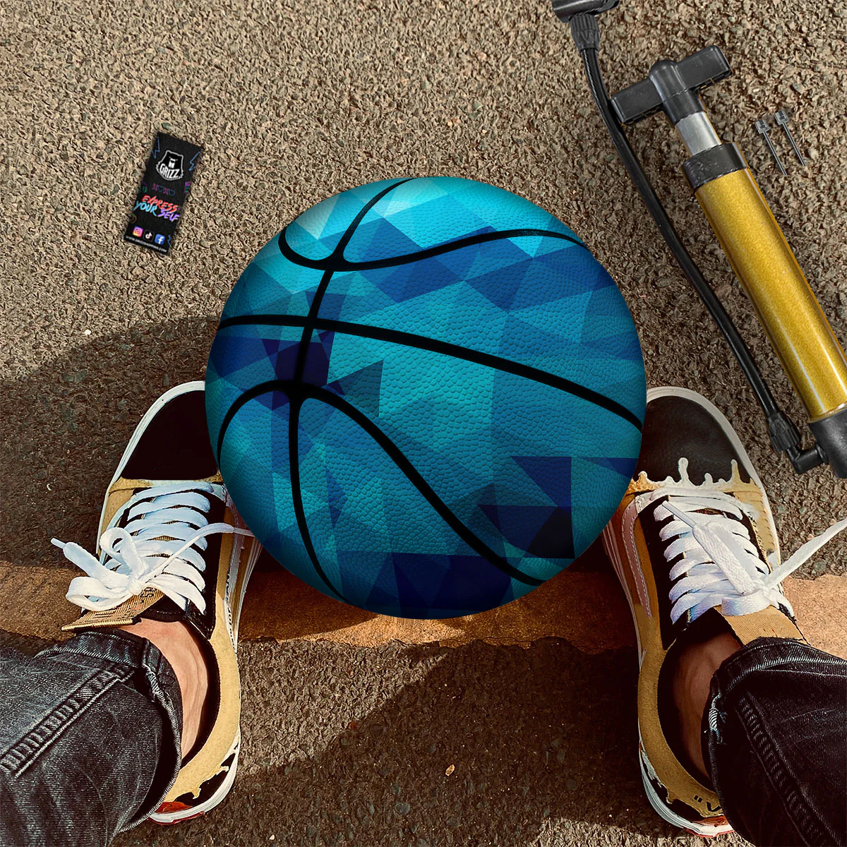 Geometric Mosaic Blue Print Basketball - Image 2