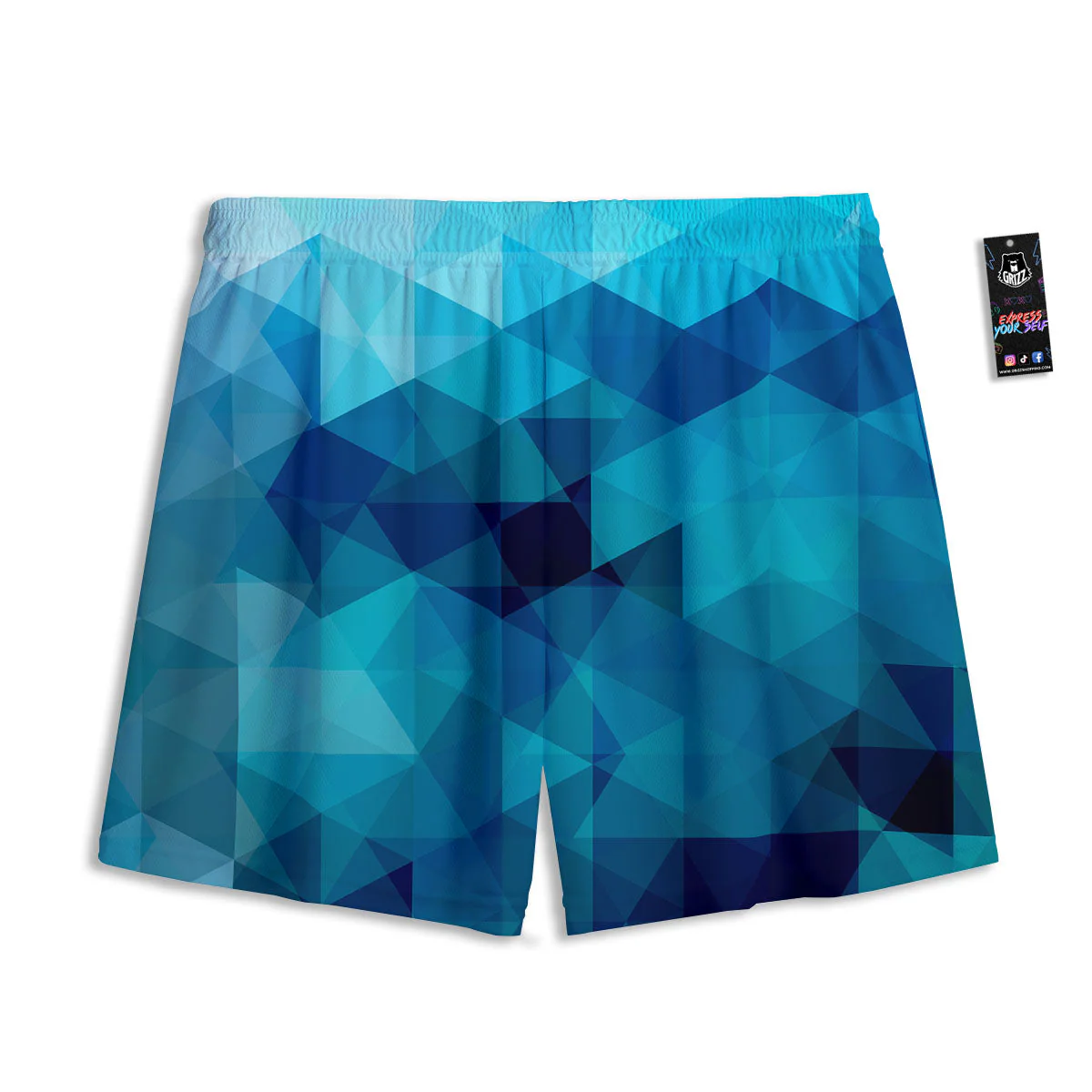 Geometric Mosaic Blue Print Mesh Shorts - Image 2