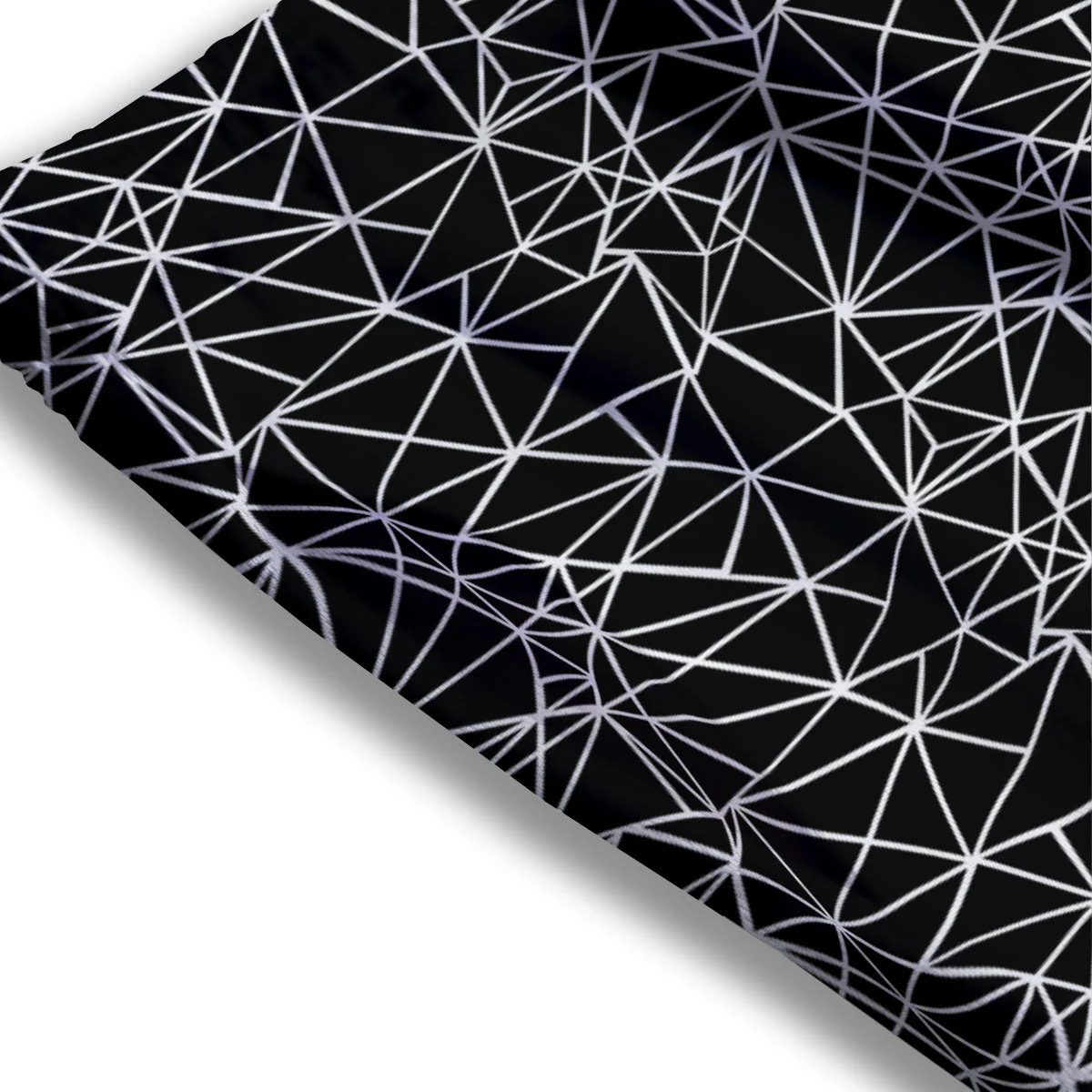 Geometric Mosaic White And Black Print Mesh Shorts - Image 3