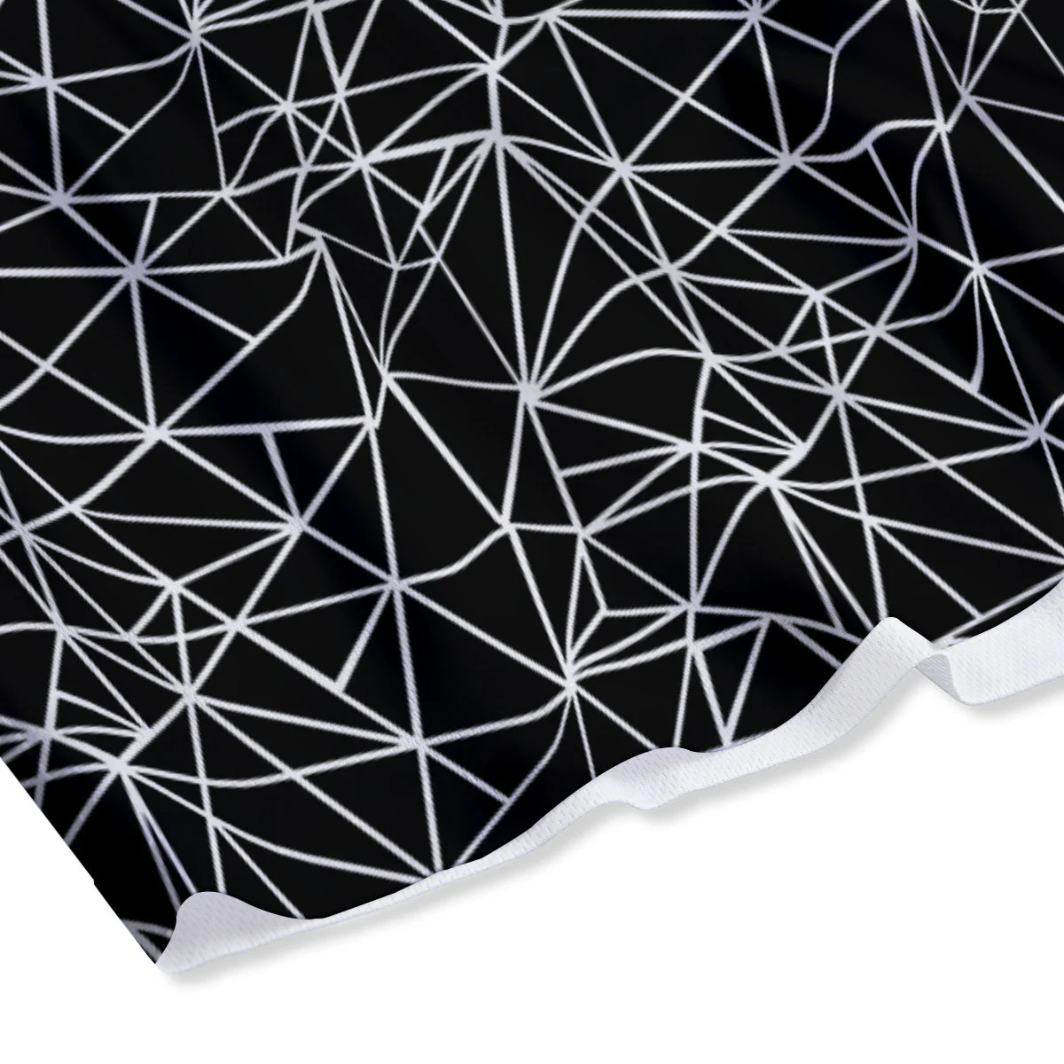 Geometric Mosaic White And Black Print Mesh Shorts - Image 4