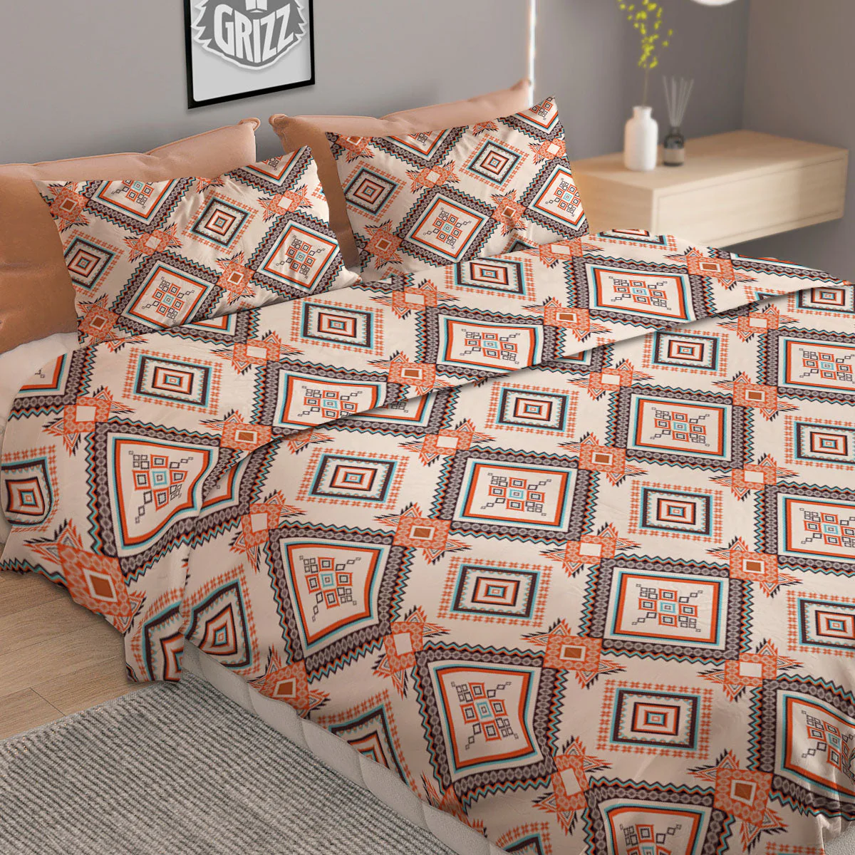 Geometric Native American Print Pattern Duvet Cover Bedding Set - Image 2
