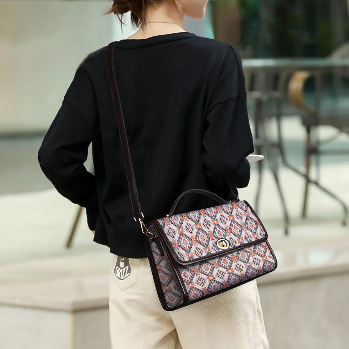 Geometric Native American Print Pattern Women's Satchel Bag - Image 3