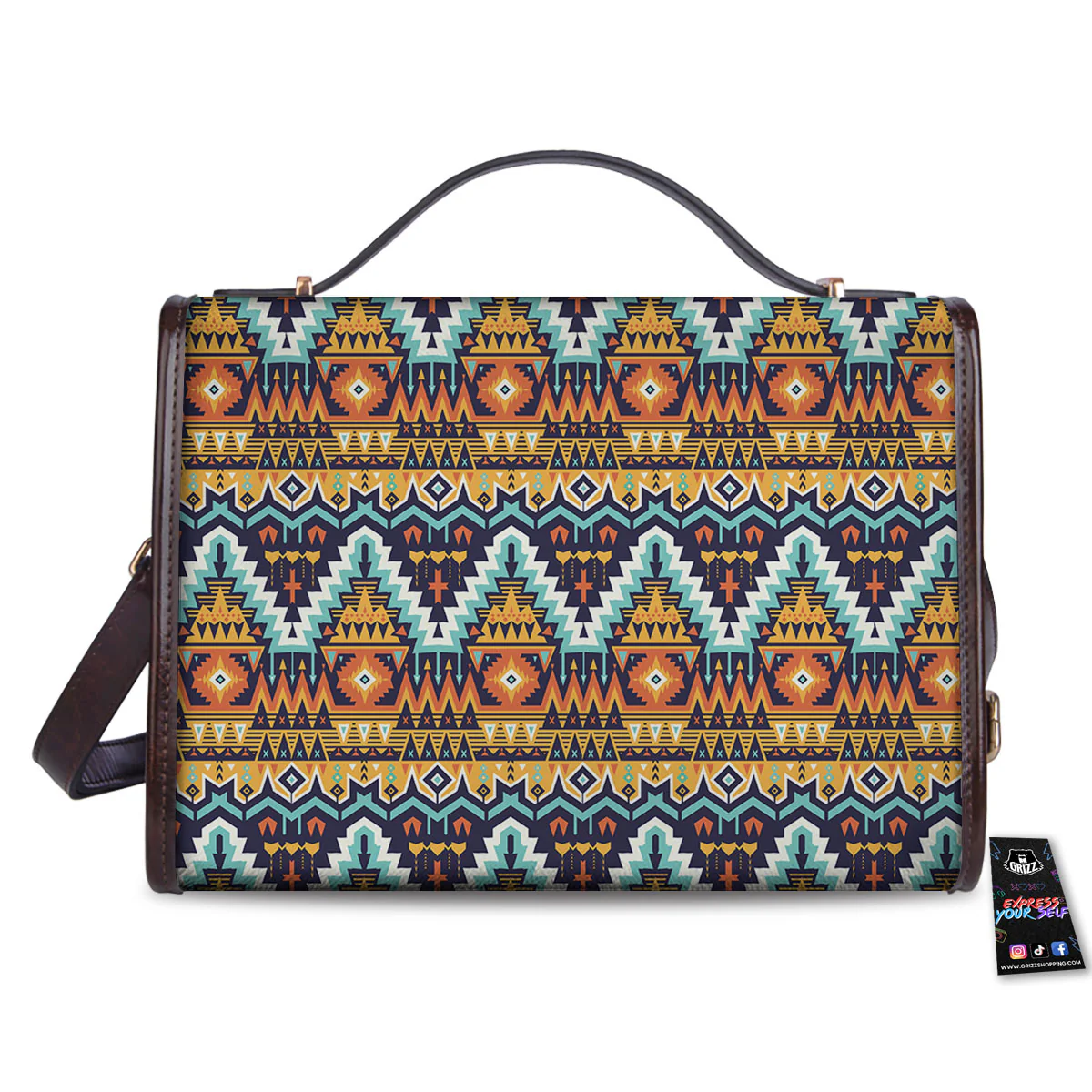 Geometric Navajo Print Pattern Women's Satchel Bag - Image 2
