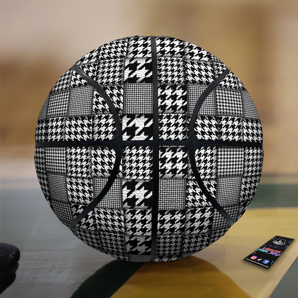 Geometric Patchwork Houndstooth Print Pattern Basketball