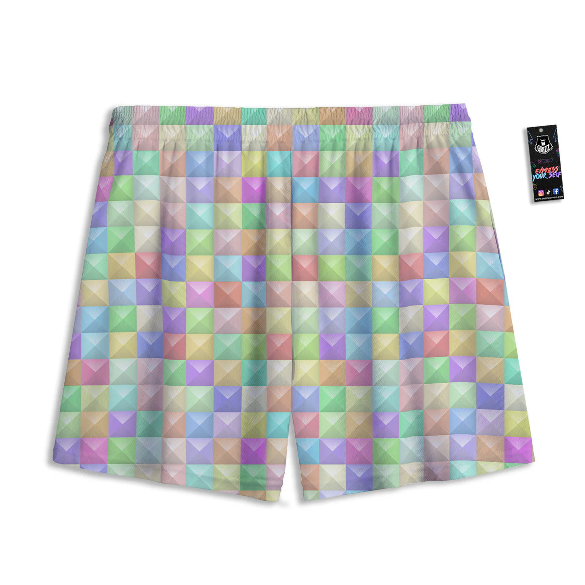 Geometric Polygonal Colorful Print Mesh Shorts - Image 2