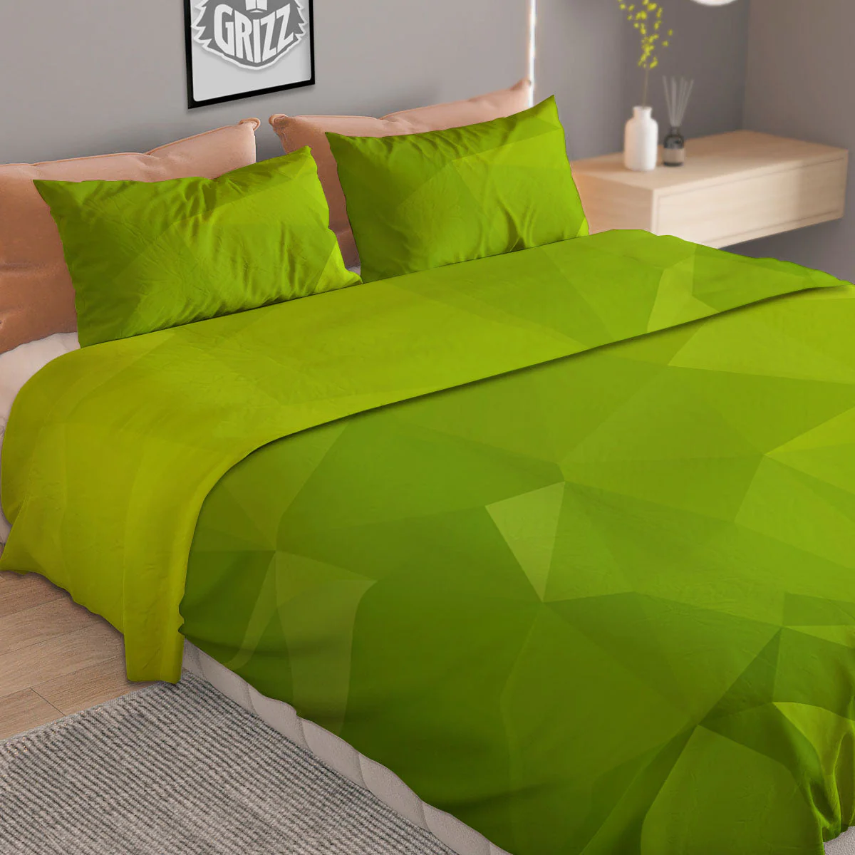 Geometric Polygonal Green Print Duvet Cover Bedding Set - Image 2