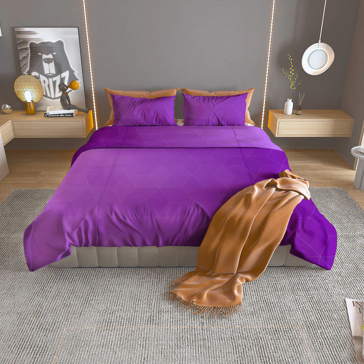 Geometric Polygonal Purple Print Duvet Cover Bedding Set