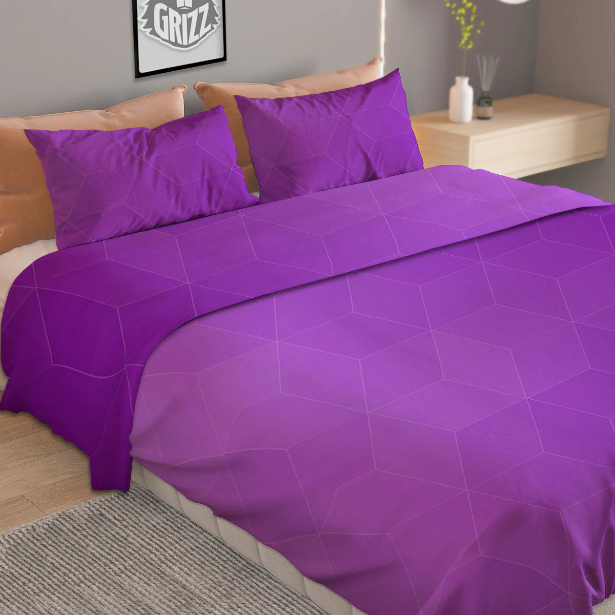 Geometric Polygonal Purple Print Duvet Cover Bedding Set - Image 2