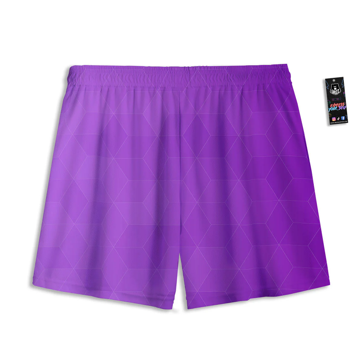 Geometric Polygonal Purple Print Mesh Shorts - Image 2