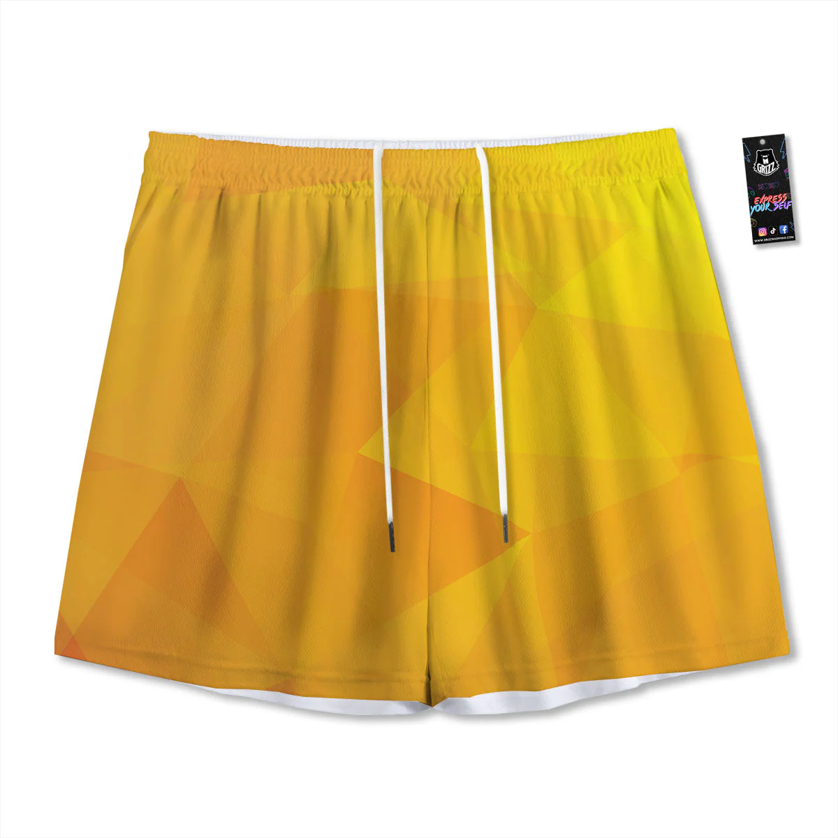 Geometric Polygonal Yellow Print Mesh Shorts