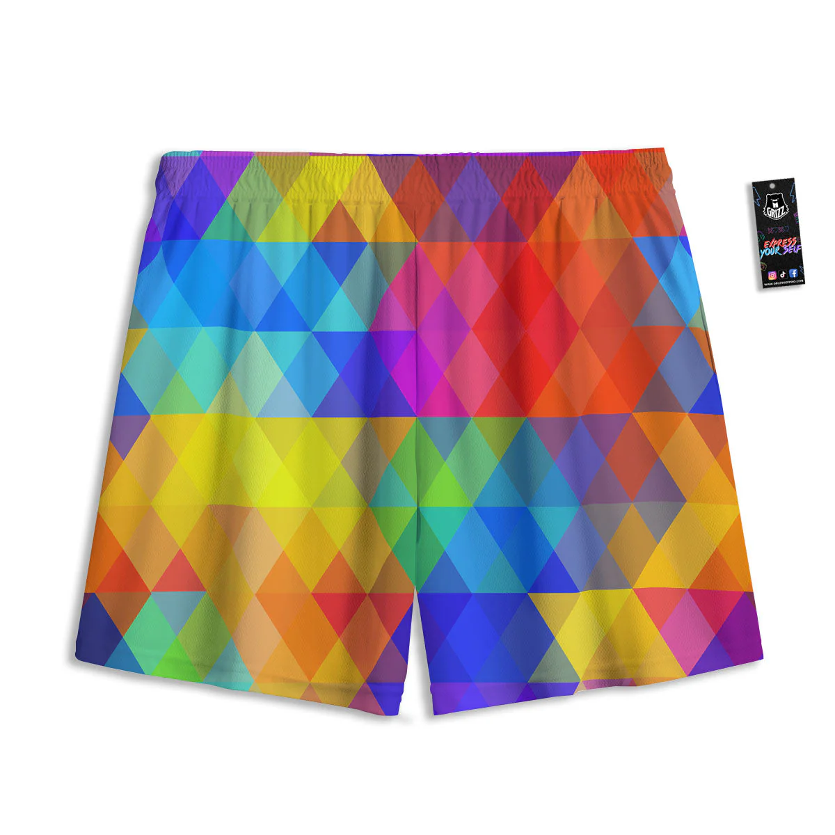 Geometric Rainbow Polygonal Print Mesh Shorts - Image 2