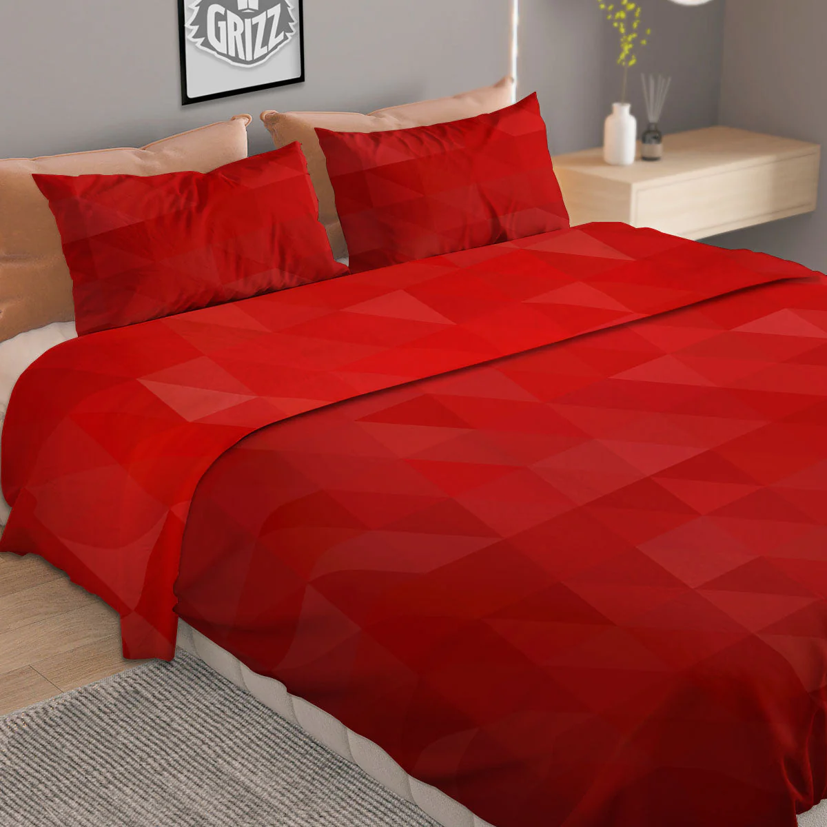 Geometric Red Polygonal Print Duvet Cover Bedding Set - Image 2