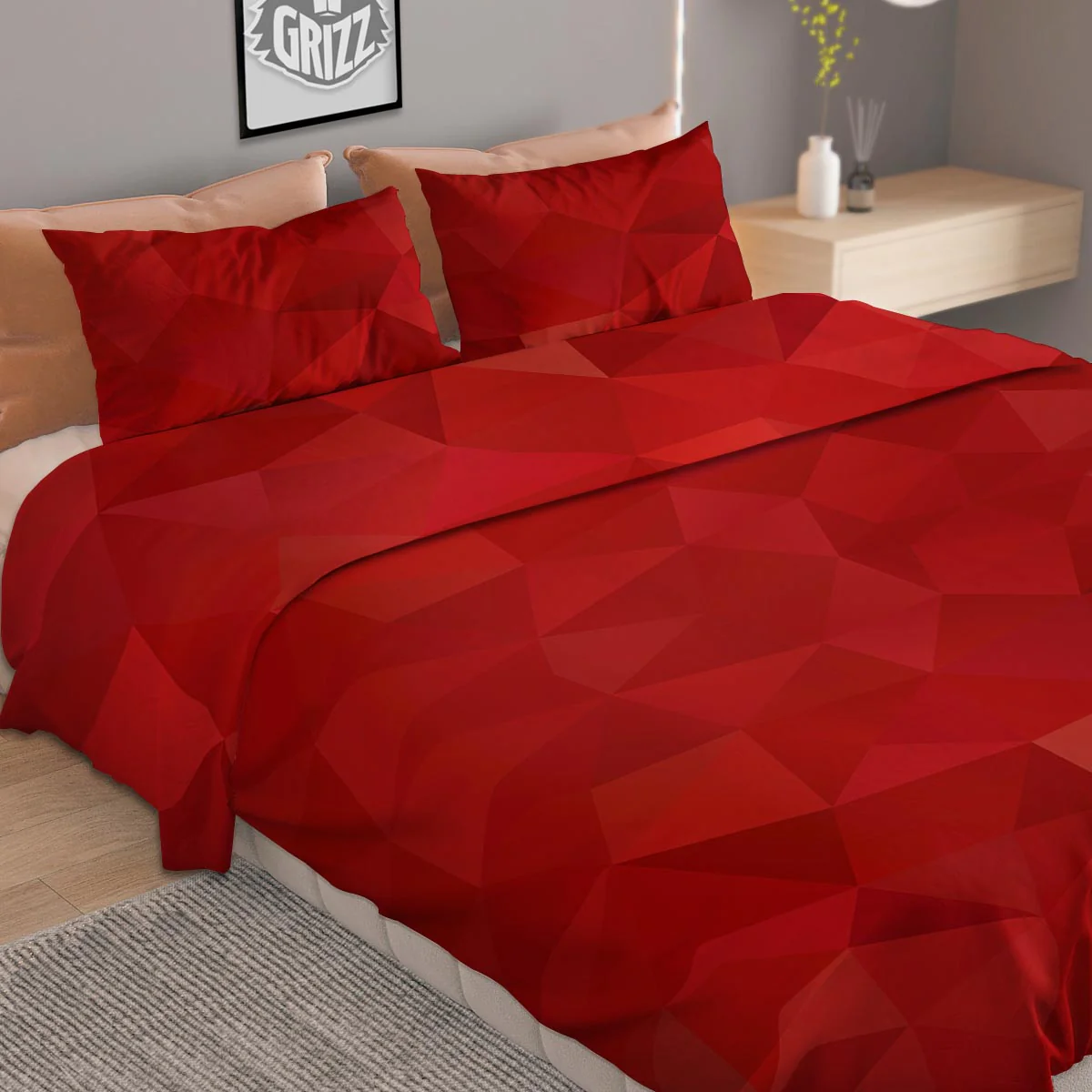 Geometric Red Print Pattern Duvet Cover Bedding Set - Image 2