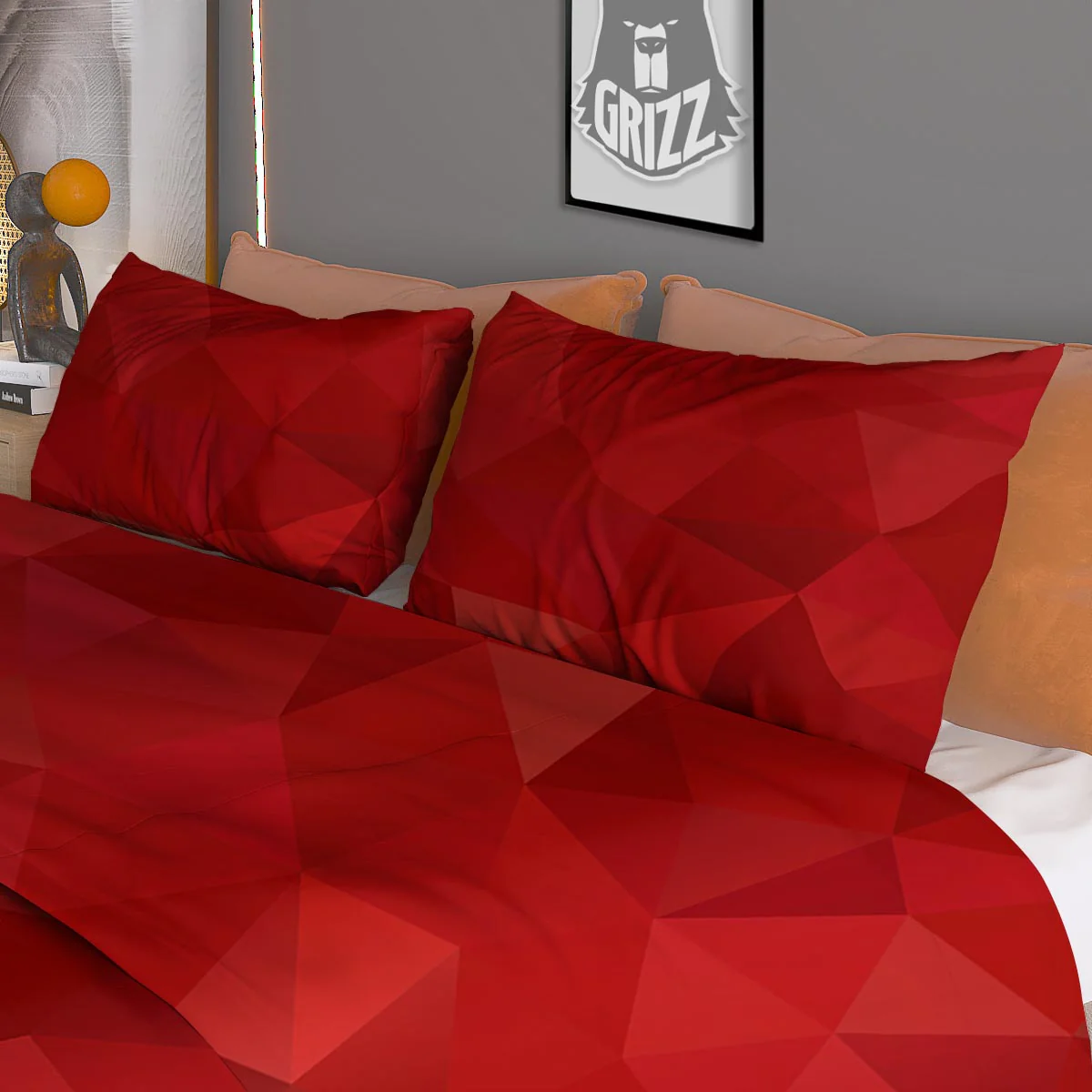 Geometric Red Print Pattern Duvet Cover Bedding Set - Image 3