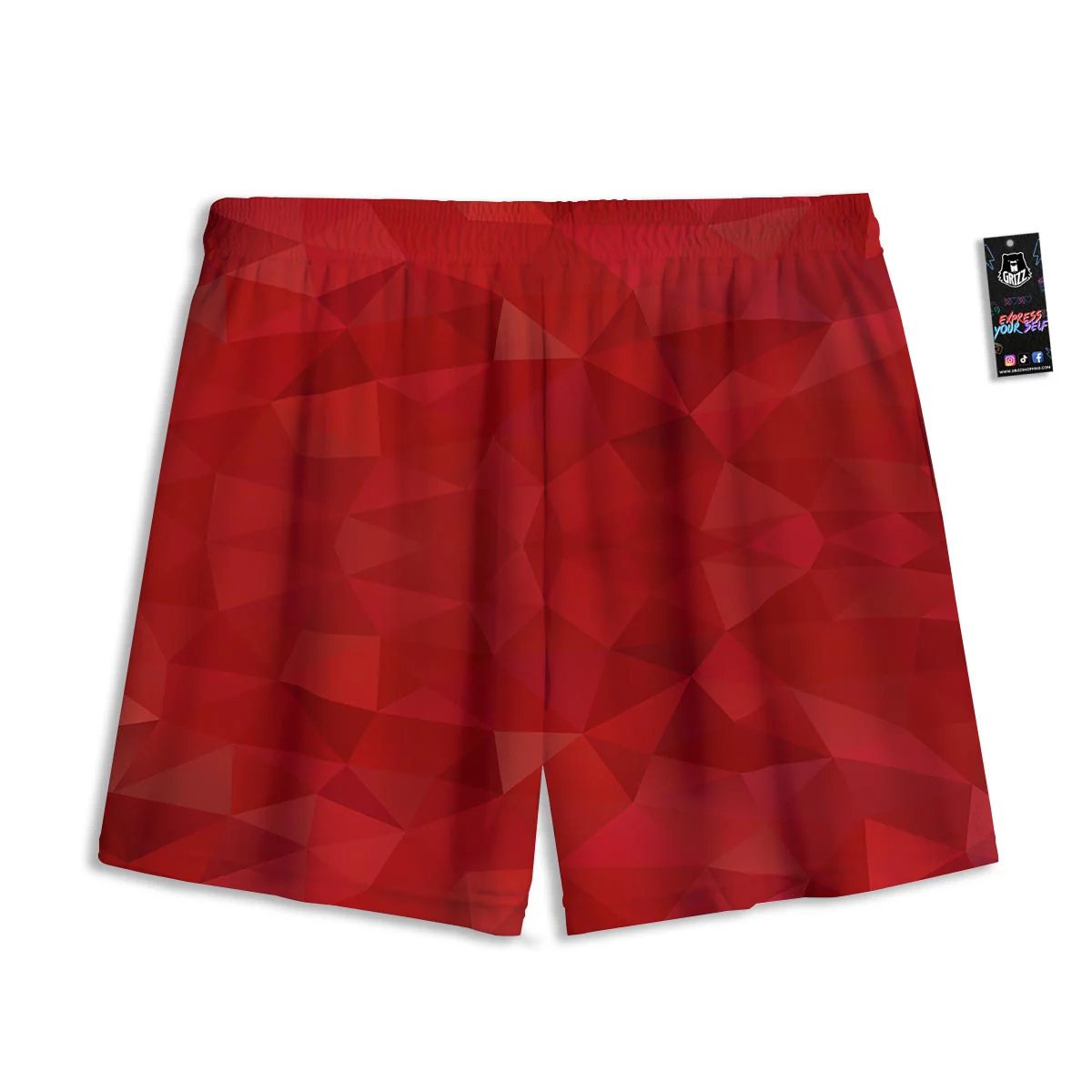 Geometric Red Print Pattern Mesh Shorts - Image 2